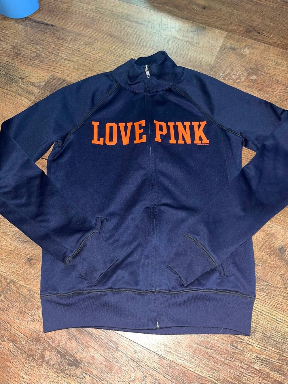 PINK Victoria's Secret Navy Zip-Up Jacket with Orange LOVE PINK